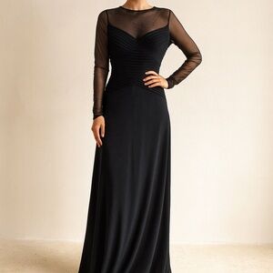 Calvin Klein Navy Blue Mesh Long Sleeve Gown Size 4